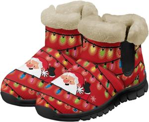 Женские зимние ботинки с мехом, противоскользящие пушистые ботильоны, теплые и удобные рождественские ботинки, повседневная обувь Chririnla, Xmas Colorful Ligths Santa Claus