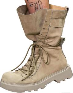 Женские ботильоны LISHAN на платформе, средней высоты, с круглым носком, шнуровкой и массивным каблуком, повседневные, для осени и зимы, Khaki