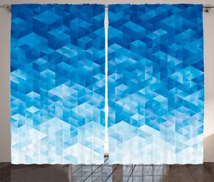 Штора ABAKUHAUS Blue Rustic с рисунком мозаичного треугольника, универсальная ленточная штора для гостиной с петлями и крючками, 280 x 225 см, светло-голубой Abakuhaus