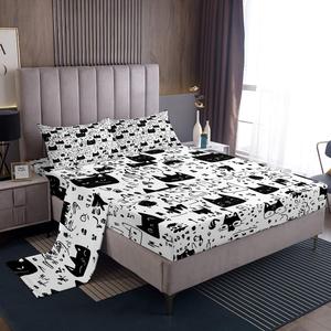 Erosebridal Комплект постельного белья Kawaii Cats с милыми котятами и кроликами, черно-белый рисунок, мягкий и уютный материал, Black
