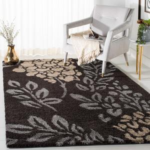 Ковер SAFAVIEH, 122 x 122 см, Florida Shag Collection, Dark Brown & Grey, цветочный дизайн, без линьки и простой в уходе, идеален для помещений с высокой проходимостью в гостиной, спальне (SG456-2880)