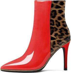Женские ботильоны Eldof с бисером, закрытым заостренным носком, на высоком каблуке-стилетто, с боковой молнией, каблук 3,5 дюйма, Red Leopard