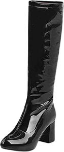 Женские высокие ботинки до колена с массивным каблуком, заостренным носком и высоким каблуком, сексуальные высокие ботильоны Generic, Black