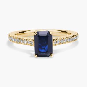 Модное кольцо с сапфиром изумрудной огранки из 14-каратного желтого золота (7x5 мм) Blue Nile