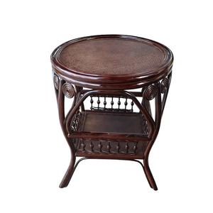 Плетеный кофейный столик из натурального ротанга с полкой (Темный орех)