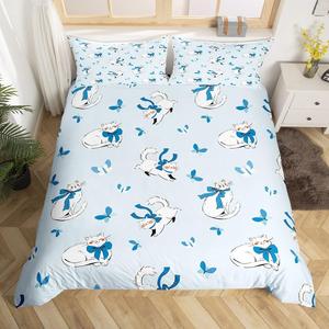 Erosebridal Комплект постельного белья Kids Cats с милыми котятами и голубыми бабочками в стиле кавай, White Blue