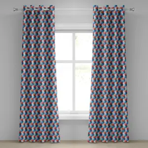 Шторы ABAKUHAUS Fractal с люверсами, шестиугольные, в мозаичном стиле, отражают геометрическую фигуру - креативный психоделический узор, декоративные двухпанельные шторы, 280 x 260 см, сине-красные Abakuhaus