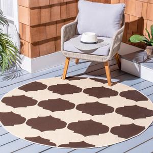Ковер SAFAVIEH, 161 x 161 см, Courtyard Collection Round Beige / Chocolate CY6162 для помещений и улицы — водонепроницаемый, легко чистится, для патио, заднего двора, прихожей