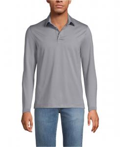 Мужская поло-рубашка с длинным рукавом, быстросохнущая, современный крой, для школьной формы Lands' End, Harbor gray