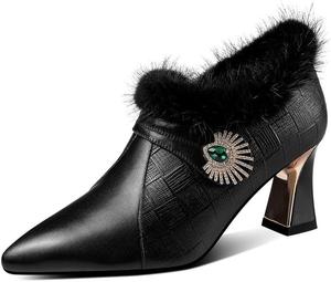 Женские ботинки KAGAA из натуральной кожи, модные с заостренным носком, молнией и кристаллами, с квадратным высоким каблуком 8 см, ручной работы, теплые ботильоны для женщин th2443s, Black