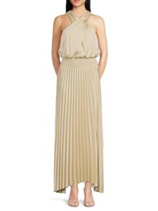 Платье макси с плиссировкой и бретелькой через шею Arina Ramy Brook, цвет Soft Gold