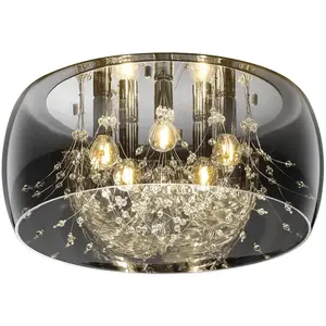 Потолочный светильник TRIO Leuchten Crystel E14 1 шт. теплый белый - холодный белый Элегантная потолочная лампа с стеклянным плафоном Ø 50 см, без 5xE14 ламп Trio Leuchten, хром