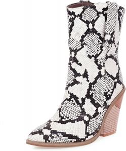 Женские ботильоны Bellirala на танкетке с узором кожи змеи, массивный высокий каблук, ковбойские сапоги в западном стиле, принт под змею, White