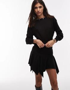 Длинный топ ASOS DESIGN с рюшами и заклепками черного цвета