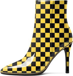 Женские ботильоны Eldof с бисером, закрытым заостренным носком, на высоком каблуке-стилетто, с боковой молнией, каблук 3,5 дюйма, Checkered Yellow