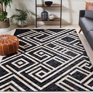 Ковер SAFAVIEH, 122 x 183 см, Studio Leather Collection, Black & Ivory, ручное плетение, современный, идеально подходит для помещений с высокой проходимостью: прихожая, гостиная, спальня (STL233Z)