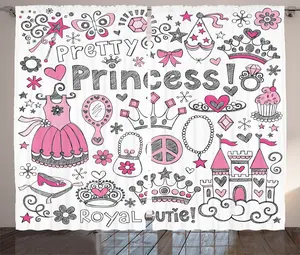 Штора ABAKUHAUS для девочек в деревенском стиле, Сказочная принцесса-тиара, универсальная, для гостиной, с петлями и крючками, 280 x 245 см, цвет: белый, серый, розовый Abakuhaus