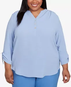 Топ больших размеров с завязками на рукавах, жатый, текстурированный Alfred Dunner, синий