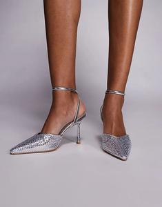 Туфли Simmi London Cherie на каблуке с завязками по ноге, серебристые, зеркальные