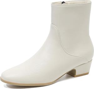 Женские модные ботинки Челси с низким толстым каблуком и боковой молнией, классический заостренный носок, удобные, нескользящие ботильоны для вечеринок, выпускного и делового стиля ADKGBE, White