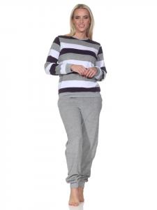 NORMANN Пижама с длинными рукавами, манжетами и полосками фиолетового цвета