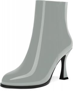 Женские милые лакированные ботильоны WAYDERNS с круглыми носками, на высокой шпильке 3,3 дюйма для свиданий, Grey