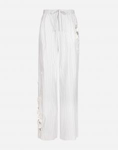 Полосатые брюки из поплина с вышивкой Dolce & Gabbana, белый