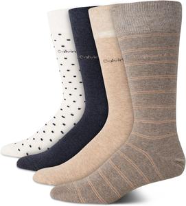 Мужские носки Calvin Klein под повседневную одежду - 4 пары мягких хлопковых носков длиной до щиколотки для мужчин, для повседневного делового и официального ношения, Tan Stripe