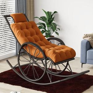 FANCYCHIC Кресло-качалка из металла и ротанга, складное, с двойными колесами, черное, с коричневой подушкой