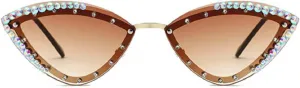 Солнцезащитные очки Melrose Trendy Bling с овальными линзами и стразами для женщин, сверкающие бриллиантами, в стиле диско 90-х, модель 2070, Brown