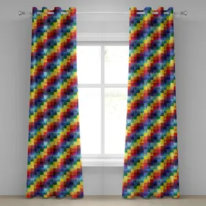 Абстрактная штора на люверсах ABAKUHAUS, коллекция радужных квадратных мотивов в диагональных фигурах, декоративные двухпанельные шторы, 280 см x 225 см, разноцветные