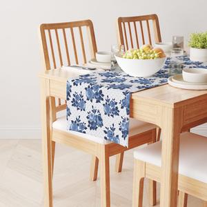 Настольная дорожка, 100 % полиэстер, 12x72 дюйма, синяя с цветочным принтом и горошком.