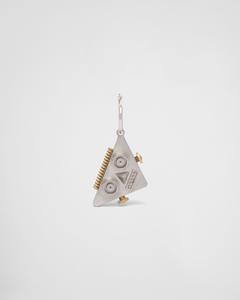 Левая серьга с подвеской в виде робота с драгоценностями Prada, серебряный