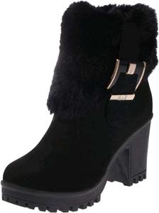 Женские ботильоны ZBYY с массивным высоким каблуком, на высокой платформе, с круглым носком, средней высоты каблук, короткие ботильоны Челси слипоны, Black