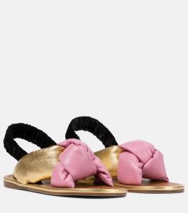 Металлизированные кожаные босоножки на ремешке Miu Miu, Begonia+Oro+Nero