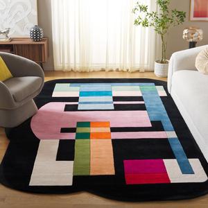 Ковер SAFAVIEH, 244 x 305 см, - коллекция Fifth Avenue - большой - Black & Pink, ручной работы из шерсти, дизайн в стиле Mid-Century Modern, идеально для гостиной, спальни, офиса, столовой (FTV147Z)