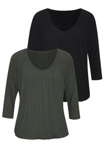 Топ LASCANA Shirt, цвет dark green/black