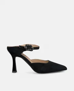 Женские туфли на шпильке с открытым задником и пряжкой из стразов Alma en Pena, черный
