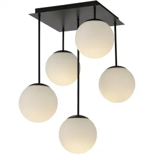 Мой домашний потолочный светильник Deckenleuchte Nymölla E14, потолочная лампа с большими стеклянными шарами, янтарного цвета или матово-белого опала My Home, Schwarz, Glas opal matt weiß