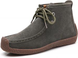 Женские ботильоны SoraBra с круглым носком, замшевые, с плоским каблуком, на шнуровке, противоскользящие, удобные повседневные прогулочные обувь, Green