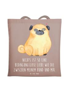 Mr. & Mrs. Panda Джутовая сумка с изображением мопса и надписью пастельно-коричневого цвета