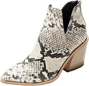 Женские ботильоны Uniquelly на массивном каблуке с заостренным носком, вырезами сзади и молнией, модная обувь для зимы, Snake Print