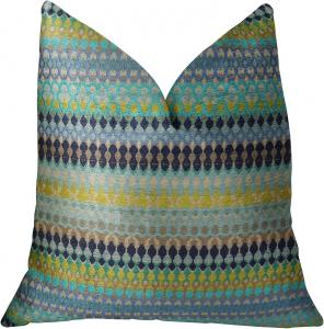 Plutus Brands Подушка Plutus Lake Marsh ручной работы цвета бирюзовый, желтый и темно-синий Multicolored