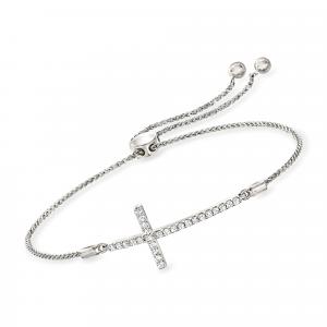 Браслет Ross-Simons Diamond Cross Bolo из стерлингового серебра Ross-Simons, белый