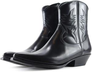 Женские модные ботильоны Zszszsu с острым носком, низким массивным каблуком, боковой молнией, вышивкой, вестерн-стиле, ковбойские короткие сапожки, размеры US 4-16, Black