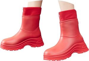 Женские водонепроницаемые резиновые сапоги до щиколотки с плюшевой подкладкой, противоскользящие садовые ботинки для улицы, удобные, дышащие, модные зимние сапоги Generic, Red