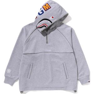 Бейп с акульим логотипом полумолния расслабленного кроя худи A BATHING APE, серый