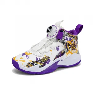 Баскетбольные кроссовки для детей и подростков со средним верхом, амортизирующие и устойчивые к истиранию D&W, белый/фиолетовый