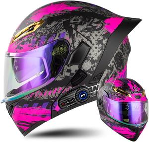 Шлем мотоциклетный TONCXRW Bluetooth, розовый / черный