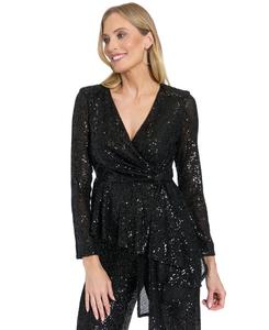 Женская блузка с длинными рукавами и имитацией закрученного силуэта Muse, Black